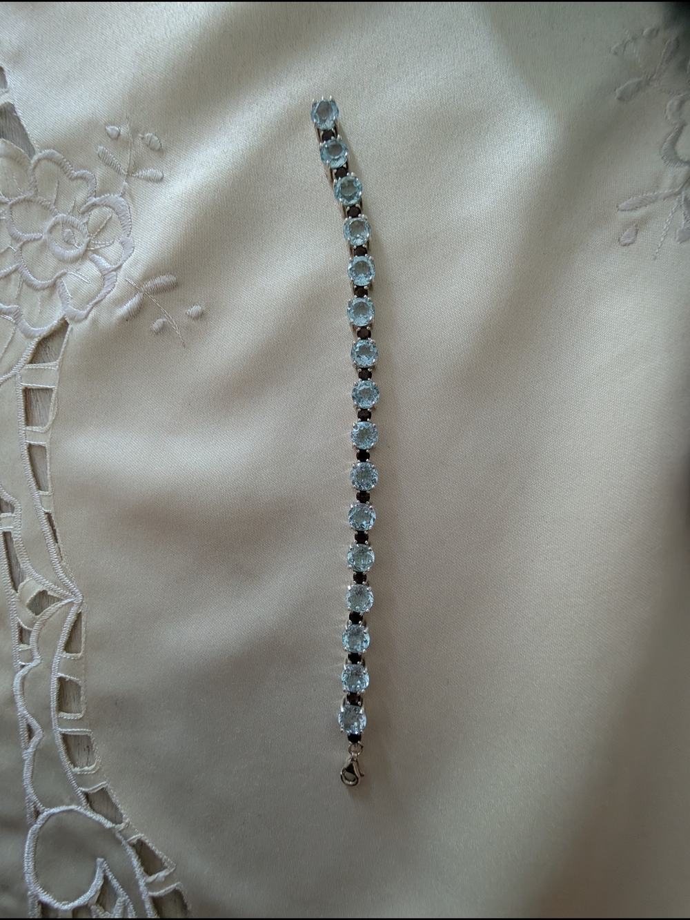 Classic Silver-Tone Sterling Silver Aquamarine Tennis Bracelet - Women Jewelry